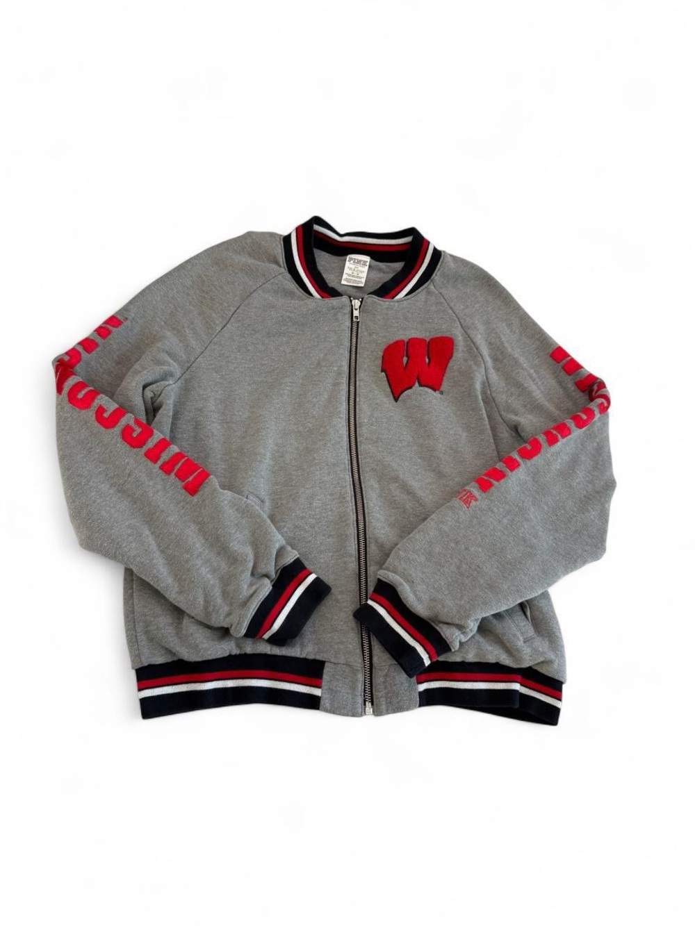 Victoria’s Secret PINK Wisconsin Badgers Grey Bomber Jacket